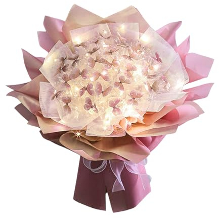 Ramo de mariposas hecho a mano, flores de mariposas resistentes a la decoloración, 6 hojas de ramo de mariposas LED, ramo con embalaje de papel, ramo artesanal de mariposas para el
