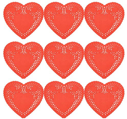 BIUDECO 100blätter Herz-lace-deckchen Rote Papierunterlagen Für Hochzeiten Valentinstag Und Feste Für Kuchen Snacks Und Desserts Sicher Und Praktisch Für Festlichkeiten