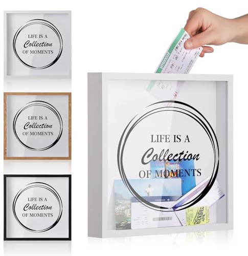 Scatola con ombre, scatola per ricordi di viaggi e avventure, 20 e 30 cm, per concerti, biglietti di viaggio, caricamento dall'alto, con fessura sulla parte superiore, cornice da viaggio Life in a
