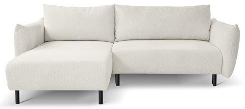 KEF Ecksofa Adello - Couch mit Schlaffunktion - Big Sofa L Form mit Metallbeine - Universal Schlafcouch mit Bettkasten - 257x90x171 cm - Creme