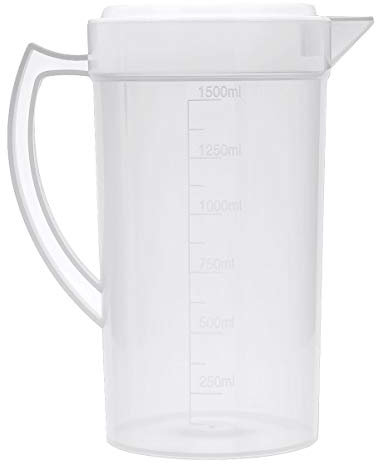 HoitoDeals 1Pcs White 1500ml Plastic Pitcher Jug with Lid and Pouring Spout Water Pitcher for Home, Cold, Tea, Beverage, Drink Beer, Juice etc.