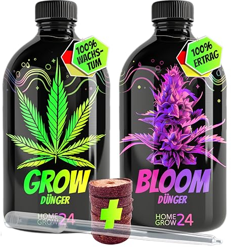 HOMEGROW24 Fertilizzante per Cannabis Duo - Grow and Bloom Fertilizzante liquido NPK per piante indoor, outdoor e autofiorenti e kit per la coltivazione della canapa adattato alla grow box