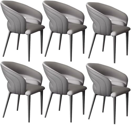 Widppsopt Küchen-Esszimmerstühle, 6er-Set, Wohnzimmersessel aus Mikrofaserleder mit Metallstuhlbeinen für Private, gewerbliche und Restaurants (Grau + Dunkelgrau)