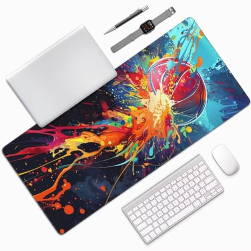 Tapis de Souris Coloré Tapis de Souris XXL 600x300 mm, Imperméable Tapis de Souris Gamer XXL Tapis Souris Basket-Ball Mouse Pad, Base Atidérapante, Haute Précision et Vitesse pour Deco Bureau -MU464