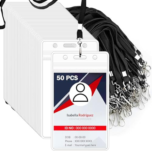 UZSUZZ Porta Tarjetas Identificativas, Correa para el Cuello Tarjeta, 50 Funda Tarjeta Identificación Lanyard Tarjetero Colgante Para Oficina, Exposición y Negociosgar