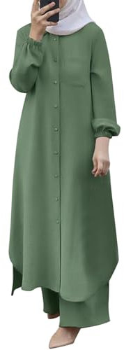 NaLatia Muslimische Kleidung für Damen, langärmelig, locker, Ramadan-Trainingsanzug, islamische Kleidung, Bluse, weites Bein, Hose, Anzüge, 2 Stück Freizeitanzug Damen