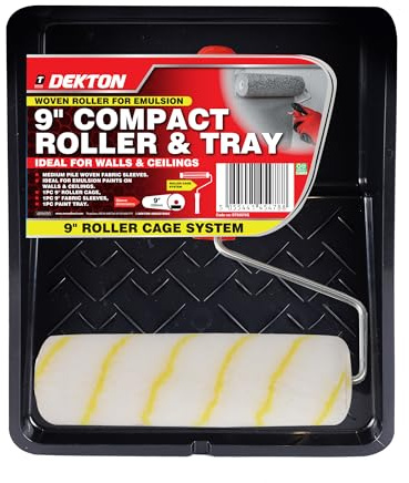 Dekton Compact 9 Roller and Tray Set – Includes 9 Roller Cage, Medium Pile Woven Fabric Sleeves, and Paint Tray | Perfect for Emulsion Paints on Walls and Ceilings | Easy to Use for Smooth Finishes