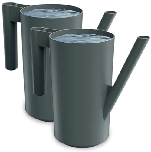 PECZEKO Regadera de 2,0 litros para casa y jardín, de plástico resistente, regadera para fácil riego de flores, plantas y plantas de habitación, juego de 2 (2 unidades), color negro