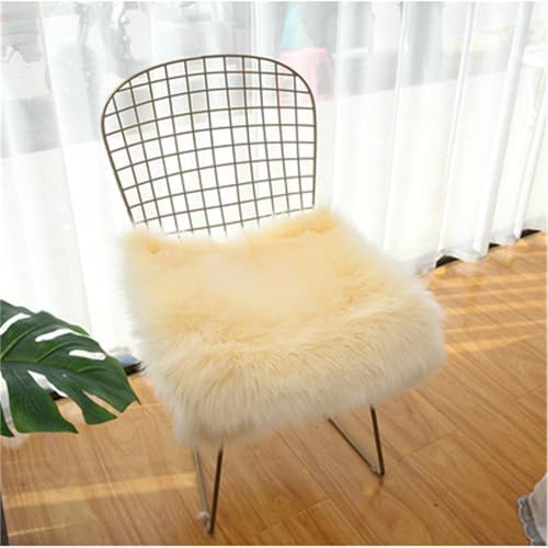 Autokissen Winterplüsch, Autositzbezüge Fell Sitzkissen Schaffell Bürostühle Sitzauflage Auto Vordersitze, Warm Imitation Wolle Quadrat Verdickt Plüsch Kissen Sofa Stuhl Kissen (Beige,50x50 cm)