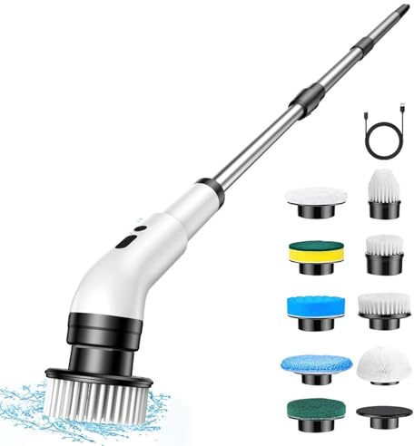 Electric Scrubber Spin Scrubber - Shower Cleaning Brush 10 in 1 Spin Scrubber | Electric Rotating Brush with 9 Replaceable Cleaning Heads | Wireless Cleaning Brush for Bathroom,
