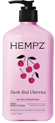 Hempz Cherry Body Lotion, Ultra Hydrating Daily Moisturizer, Self Care for Dry Skin and Hands, Dark Red Cherries, 17 oz.