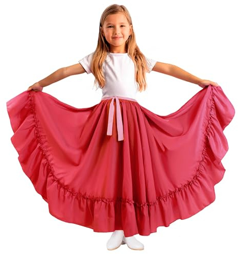 Magenta textiles Adjustable Professional Dance Skirt for Girls | Folkloric Mexican Dance, Bomba or Flamenco | 11-13 Years | Pink