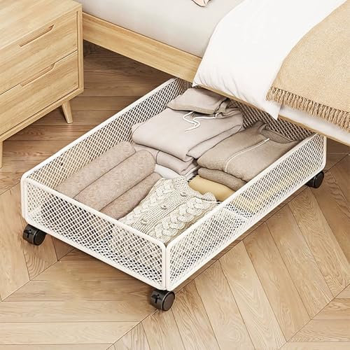 SBCWH Contenitore Sottoletto con Ruote, Organizer per Scarpe Sottoletto, Cassetto in Metallo con Rete Traspirante, Contenitore Portaoggetti con Ruote Sottoletto, Divano e Scrivania(White,60cm/24in)