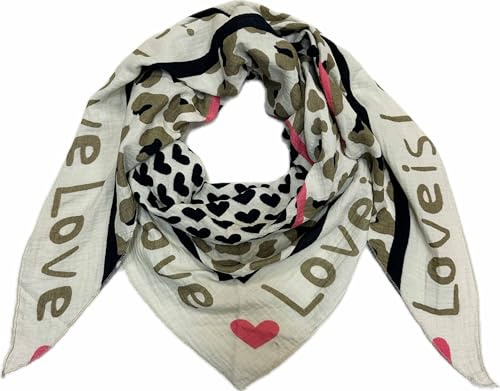 Love Herz Leopard Dreieck Schal aus 100% Baumwolle Frühling Unisex Uni Fashion Stola Tuch Übergangszeit Italy Sommer Strickschal Strick Tuch Heart Leo Happy