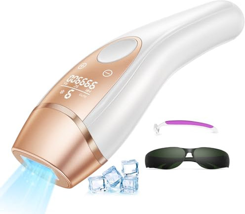 21J Épilateur Lumière Pulsée, IPL Épilateur Laser avec Fonction de Refroidissement, Salon à la Maison,9 Niveaux Laser Epilation pour Femme et Homme, Corps Aisselles, Blanc