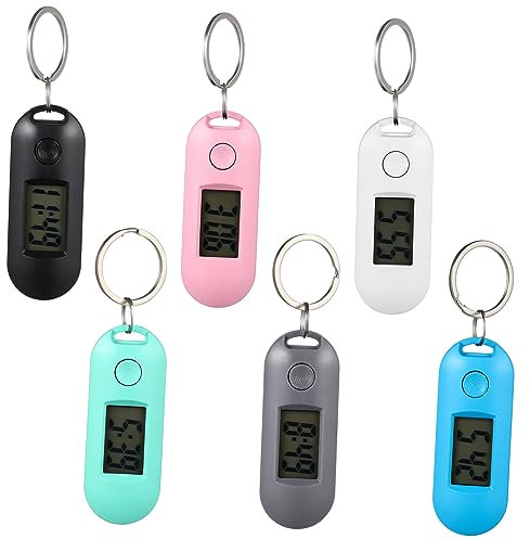 CAXUSD 6stücke Elektronische Digitale Schlüsselanhänger-Uhren Mit LCD-Display Geräuschlose Leuchtende Taschenuhren in Weiß Grün Blau Schwarz Rosa Tragbar Für Schüler Prüfungen Studium