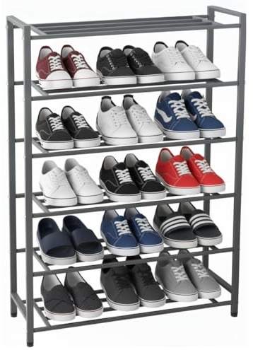 MAKA Schuhregal Platzsparend, Metallregal Grau für Schuhe, Outdoor Schuhablage Wetterfest, Schuhbank Grau für Innen und Außenbereich (6 Regale)