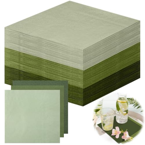 Mineup 150 Stück Servietten Grün, 33x33cm Salbeigrün und Eukalyptusgrüne Papierservietten für Hochzeit, Abendessen, Geburtstag, Brautjubiläum, Party