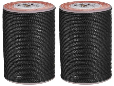 QUARKZMAN 2 Stück Gewachst Nähgarn für Nähmaschine, 0,8mm x 55m, Runder Wachsfaden, Sattlergarn, Polyester Garn für Leder Nähen, Buchbinden, Reparatur, geflochtene Armbänder, Schwarz