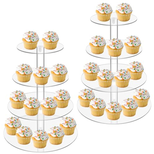 MAHIONG 2 PCS Cupcake Stand, 4 Tier Cake Stands, Round Acrylic Cupcake Display Stand, Clear Dessert Tower for Graduation Party, Wedding