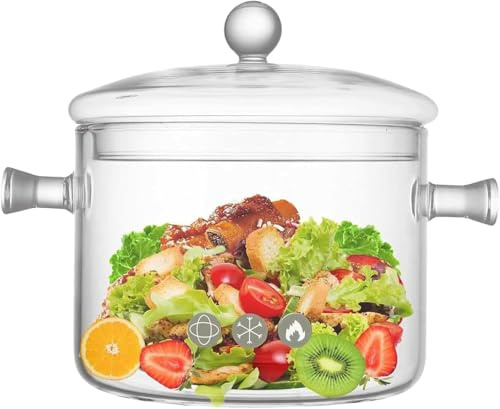 2300ML Glass Saucepan with Lid Stovetop Cooking Pot with Lid and Handle Simmer Pot Clear Soup Pot, High Borosilicate Glass Cookware (2300ml /77OZ)