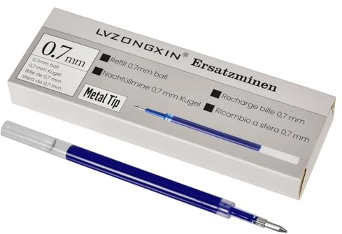 LVZONGXIN 12 Stück Liquid Gel-Nachfüllmine Metallspitze, Kompatibel Mit Pentel Energel - [ Blaue ] - 0,7mm Kugelspitze Ersatzminen, Funktioniert mit Pilot G2 07, Gelschreibermine [ NICHT RADIERBAR ]