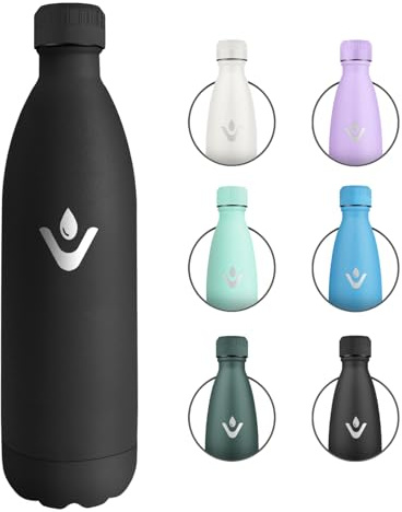 Borraccia Termica 1L, Doppia Parete Isolata, Senza BPA, Bottiglia Acqua Riutilizzabile in Acciaio Inox, a Prova di Perdite, Bottiglia Termica per Adulti, Scuola, Ufficio, Viaggi, Sport, Campeggio