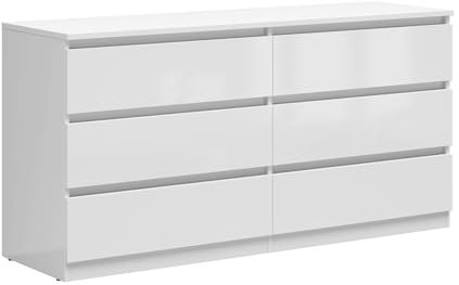 BLACK RED WHITE Kommode Tetrix 150 cm mit 6 Schubladen Weiß Hochglanz | Kommodenschrank für Wohnzimmer, Schlafzimmer, Kinderzimmer, Jugendzimmer und Büro