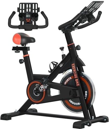 HOMCOM Bicicleta Estática con Resistencia Regulable Bici Estática Bicicleta de Fitness con Volante de Inercia 8 kg Pantalla LCD Manillar y Asiento Ajustable para Casa Gimnasio Rojo