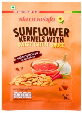 ฟลาวเวอร์ Sunflower Kernels with Sweet Chilli Sauce - Savory & Spicy Snack (5 x 30g Packs)