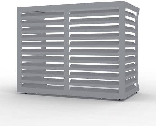 Cache climatiseur extérieur ou pour pompe à chaleur - Esthétique, protection et respect des flux d'air - Robuste : Aluminium Composite 3mm - Persiennes ventelles - Gris clair Taille 2