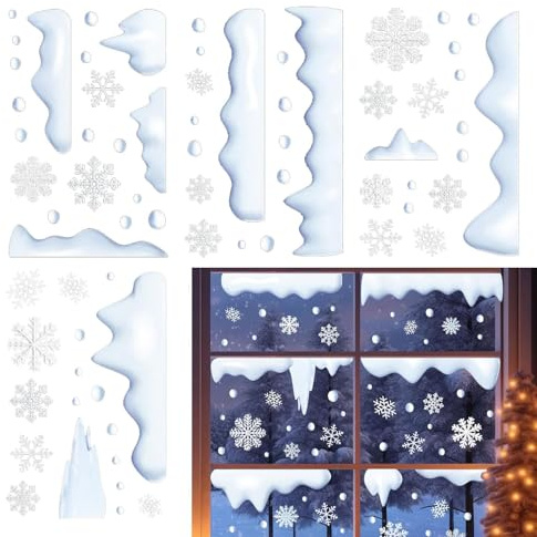 Decoración De Ventanas De Navidad - Film Ventana Nieve Y Hielo Para Vidrio | Decoraciones Ventanas Navidad | 4 Establecer Pegatina Navidads Estática Reutilizable Para Ventanaas, Puertas