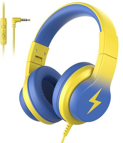 Candy Bila Kids Headphones, Wired Headphones for Kids Over Ear with Microphone, 85/94dB Volume Limiter Headphone for Girls Boys, Foldable Headphone for Learning & Entertainment, Light Yellow