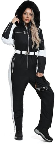 BenBoy Womens Snow Ski Suit Snowsuits Winter Warm Outdoor Snowboard Bibs Jumpsuits Waterproof Removable Collar Coat,HXK9196W-Black-S
