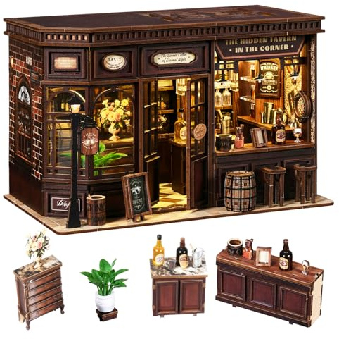Book Nook Bistro avec Lumière, Maison Miniature DIY Diorama pour Décoration | Kit Serre Livre à Construire Puzzle 3D, Décor Étagère, Cadeau Créatif pour Noël et d'Anniversaire