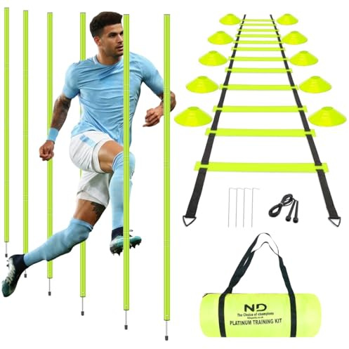 ND Sports Platinum Agility Training Kit – 6m Ladder, Slalom Poles, Training Cones, Jump Rope & Carry Bag | Complete Football Training Equipment for All Ages | Speed & Agility Set