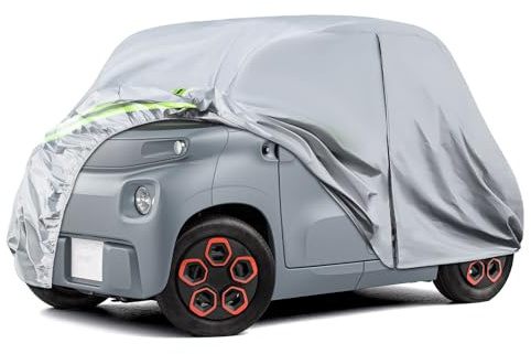 Cubierta Automóvil Reemplazo para Citroen Ami/Opel Rocks-e/Fiat Topolino 2020-2024, Lona Automóvil Garaje Completo Impermeable Tiras Reflectantes, Funda Coche Exterior Anti-UV, Plata