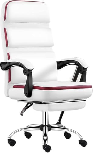 Ergonomic White Swivel Computer Chair Adjustable Work with Lift Backrest Comfortable Office Gaming Chair for Home Study Room Boss Seat with Waist Support High Back Task for Adults or Teens