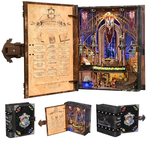 MiniCity Magische Aufnahme Book Nook Kit, DIY Miniaturhaus aus Holz mit LED | Aufklappbares Sammlermodell: geschlossen wie ein Buch, geöffnet als LED-Miniaturszene; 248 Teile, 4–6 Std., ab 14 Jahren.