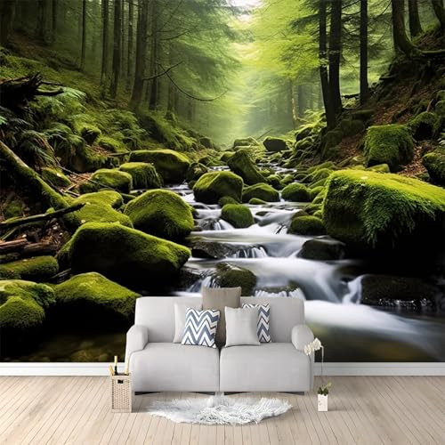 Fotomurale 3D XXL in TNT 250 x 175 cm - Paesaggio Muschio Ruscello Foresta Carta da Parati Moderna per Soggiorno e Camera da Letto - Colorato Carta da Parati Fotomurale Decorativa