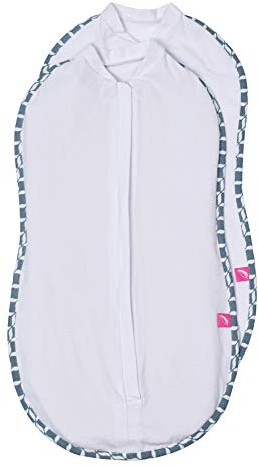 Mother hood Doppelpack Ganzkörper Pucktuch Zip&Swaddle mit Öko-Tex Standard 100, Strampelsack mit Reißverschluss - Größe 1 (2.5-5kg), Weiss- blau