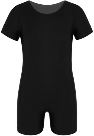 ranrann Mädchen Ballettanzug Kurzarm Trikot Turnanzug Kurz Body Overall | Rundhals, Einfarbig, Atmungsaktiv, Slim Fit, Elastisch, Kinder Tanzkleidung für Training, Unterricht