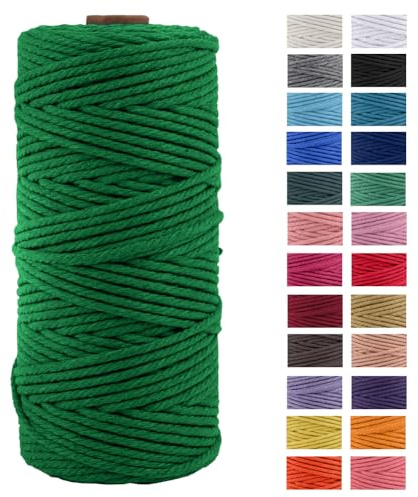 JeogYong Naturliches Baumwolle Garn, Baumwollgarn Makramee-Seil Weiches Baumwoll-Seil, zum Wandbehänge, Pflanzenhalter, Basteln, Heimtextilien, Geschenkverpackung 3mm x 109 Yards (Smaragd)