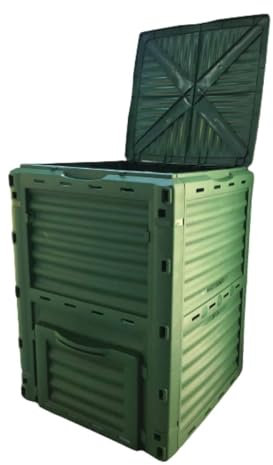 GARDIUN KZT1300 - Compostador New Organic 300 L 60x60x82 cm Polipropileno Reciclado y Resistente Verde con Apertura Superior, Ventilación y Fácil de Extraer el Compost