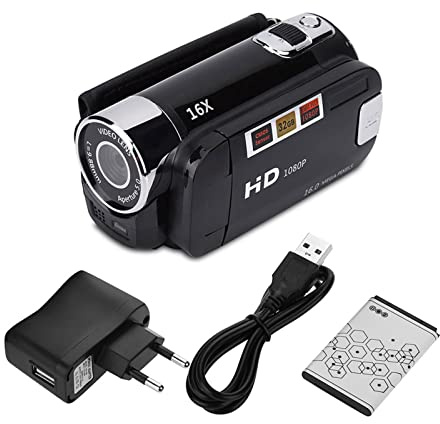 Digitaler Camcorder 2,7-Zoll-Bildschirm Full HD 270 ° Drehung 1080P 16X tragbar High Definition Digital Camcorder Video DV Kamera mit Intelligent Active Mode Verwacklungsarme Aufnahmen (Schwarz)