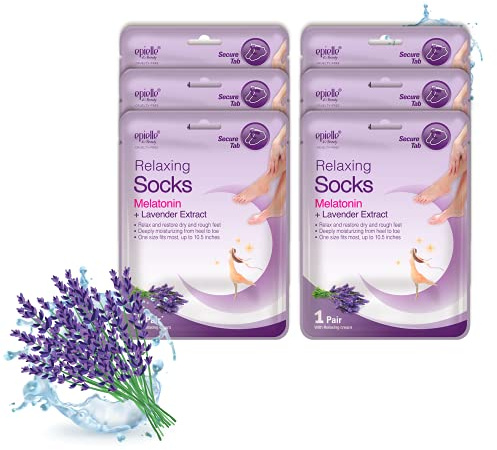 Epielle Relaxing Foot Mask 6 Pairs, Soften and Restore with Melatonin & Lavender Extract, Deep Moisturizing Socks for Dry, Cracked Feet, Self Care Gifts for Women, Spa Kit, Mothers Day Gifts