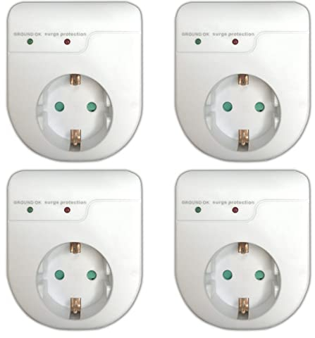4er Set Überspannungsschutz Blitzschutz Überspannungsschutzadapter Geräteschutz Zwischenstecker Steckdosenadapter Kindersicherung White