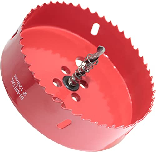 GarHWAL HSS M42 - Sega a tazza in metallo bi-metallo, 120 mm, con adattatore e punta di centraggio, ideale per legno, plastica, cartongesso, compensato e metalli, profondità di taglio fino a 32 mm