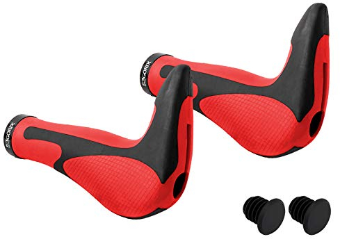 GORIX Bike Ergo Grips Bar End Cycle Lock am Lenker Mountainbike MTB(GX-849AD3-L1-G2) (rot × schwarz)