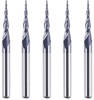 SpeTool 5 Stück Schaftfräser Eingestellt R0,25, 3,175mm (1/8) Schaft 2 Flöten Kugelkopffräser Konischer Spitze Fräser für Oberfräse CNC Vollhartmetallfräser mit TiAlN Beschichtung für 2D 3D Gravur